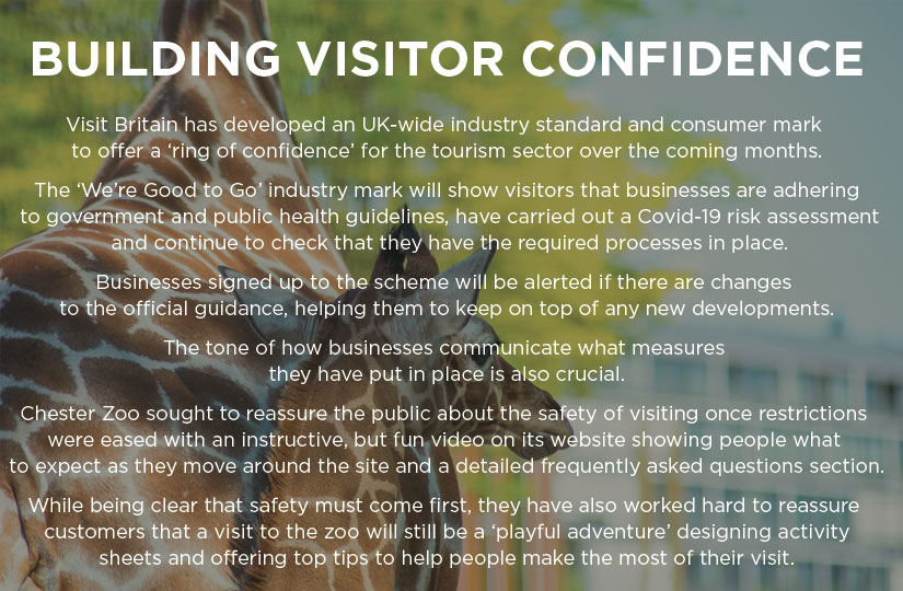 Building visitor Confidence, text over image of giraffes